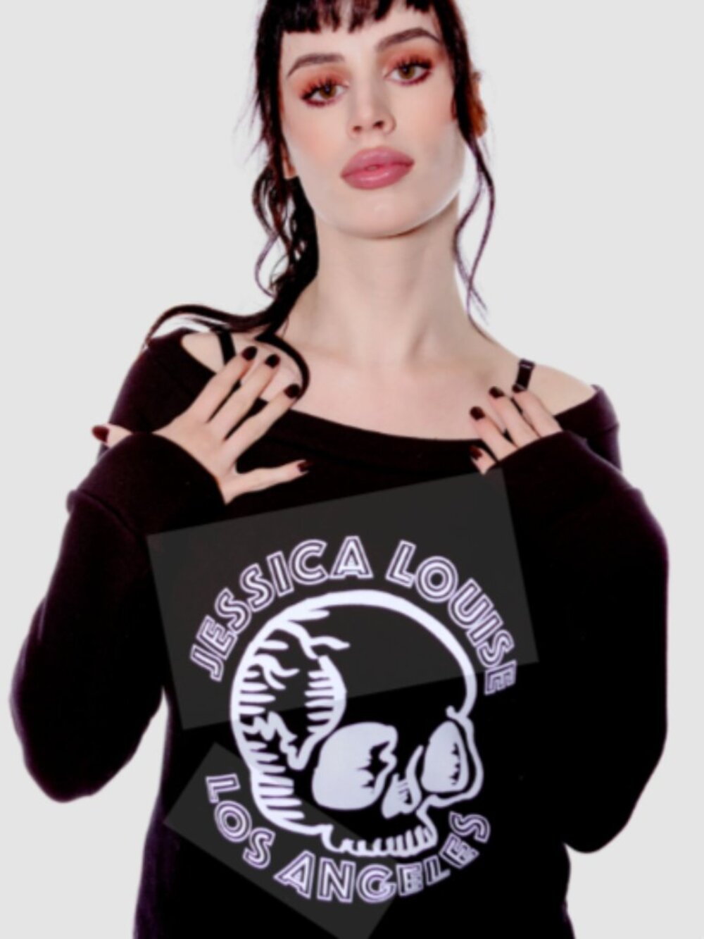 Jessica Louise Skull Off Shoulder Pullover Sweatshirt